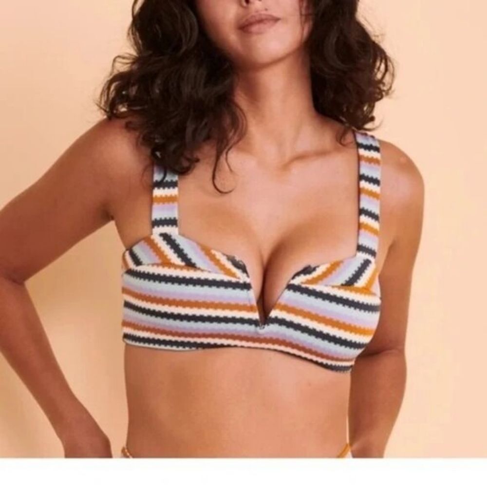 L*Space Lee Lee Striped Blue Purple Orange White Bikini Top Size XS NWT